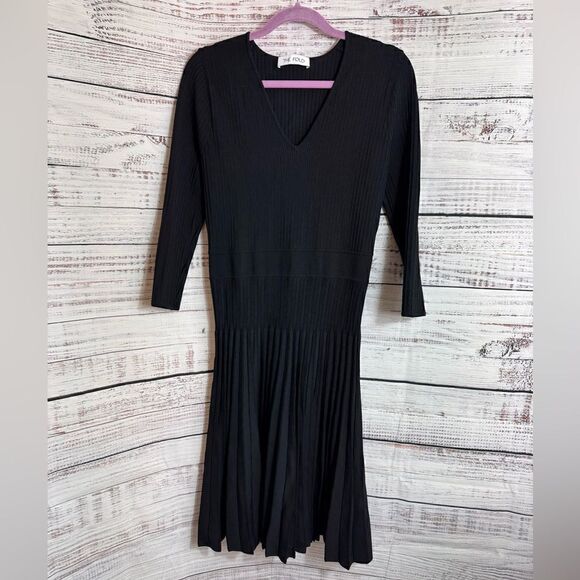 The Fold London Dress Womens Sz L V Neck Knit bandage Sculpt Black Fit & Flare - Picture 11 of 12